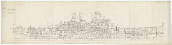 Profile plan for HMS 'Vanguard' (1944) with 1954 mods.