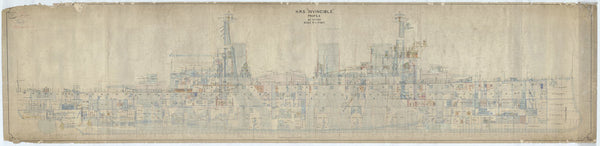 Inboard profile plan for HMS Invincible (1907)