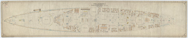 Upper deck plan for HMS Invincible (1907)
