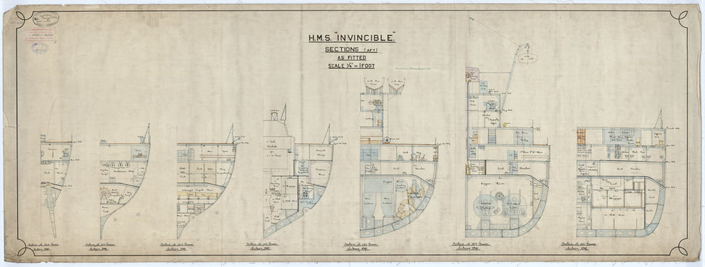 Aft sections plan for HMS Invincible (1907)