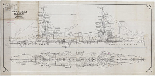 Rig profile & plan of HMS Weymouth (1910)