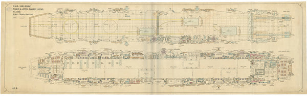 Flight and upper gallery deck plan of HMS Ark Royal (1937)
