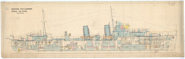 Inboard profile plan of HMS Glowworm (1935)