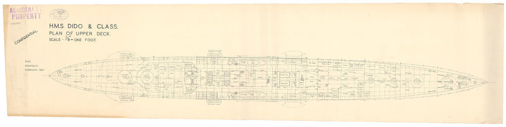 Upper deck plan of HMS Dido & class (1939)