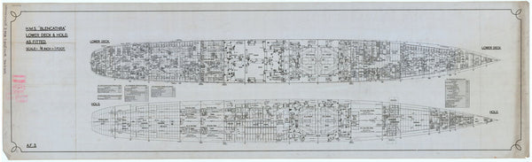 Lower deck plan for HMS 'Blencathra' (1940), as fitted