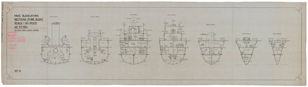 Forward section plan for HMS 'Blencathra' (1940), as fitted