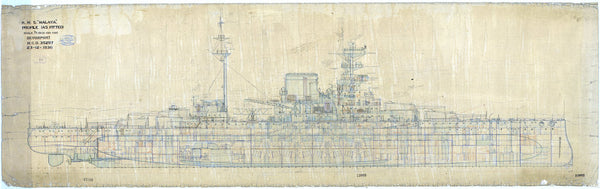 Inboard profile plan for HMS Malaya (1915)