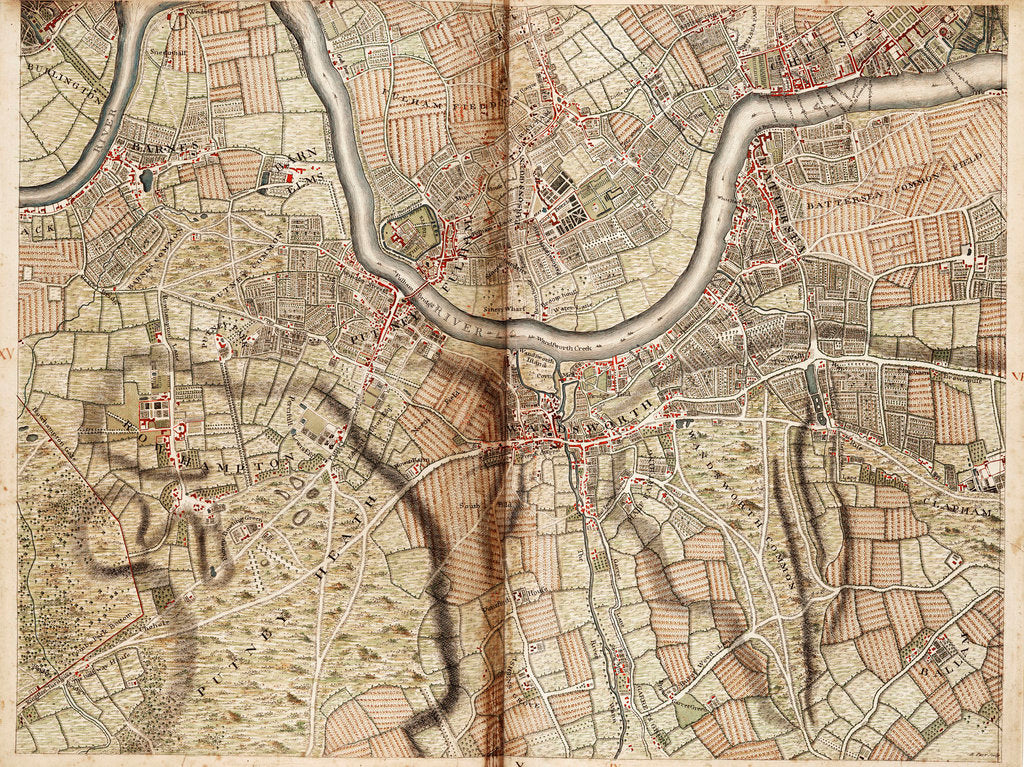Detail of Map of Barnes, Battersea, Putney and Wandsworth by John Rocque