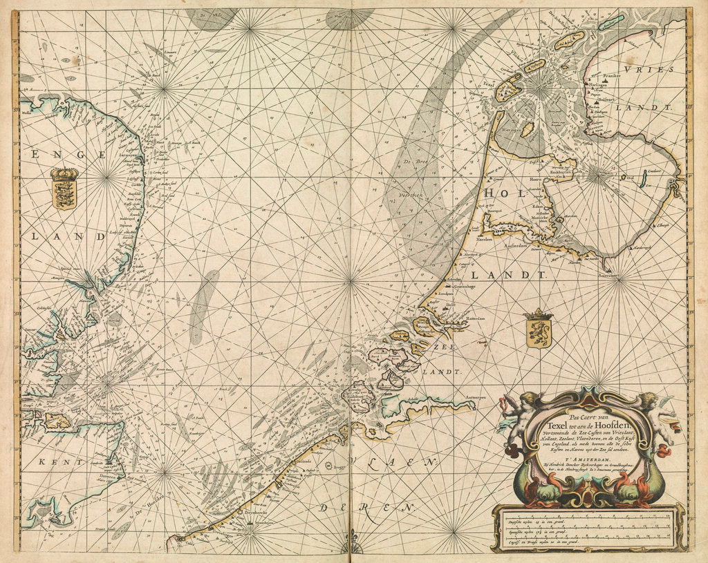 Detail of Chart of the North Sea and Dutch coast, 1661 by Mount & Page