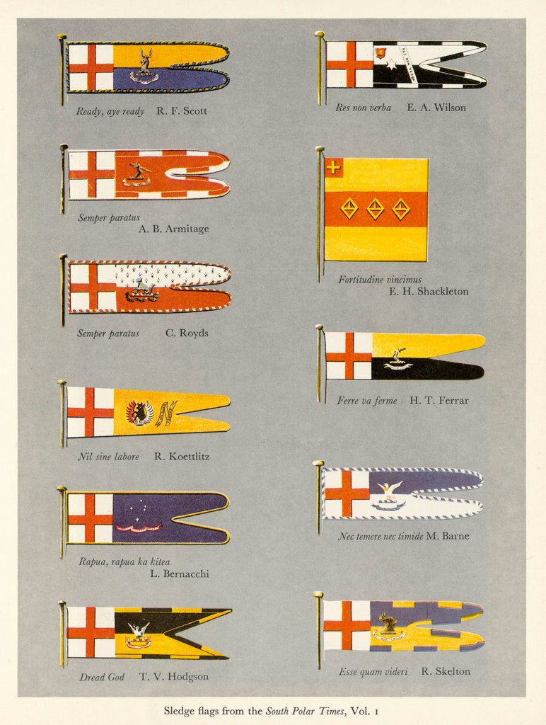 Detail of Sledge flags from the 'South Polar Times' volume 1 by unknown