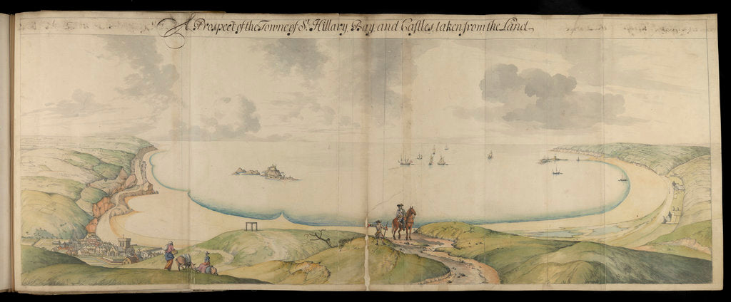 Detail of Channel Islands Survey: A prospect of St Hilary Bay and Castles from the land by Thomas Phillips