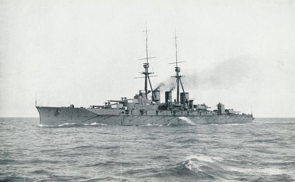Detail of HIJMS 'Kongo' (1912), a battlecruiser built for Japan by Vickers, undergoing completion trials in British waters by unknown