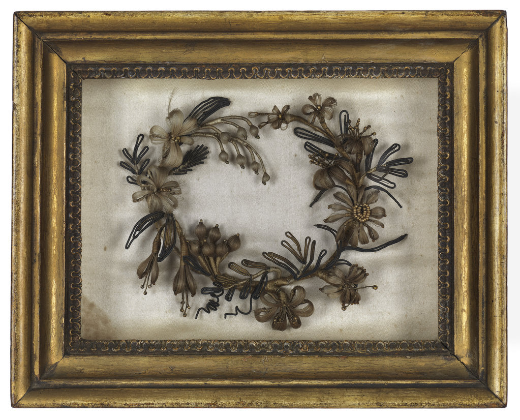 Detail of Wreath made from hair by Emma Hamilton