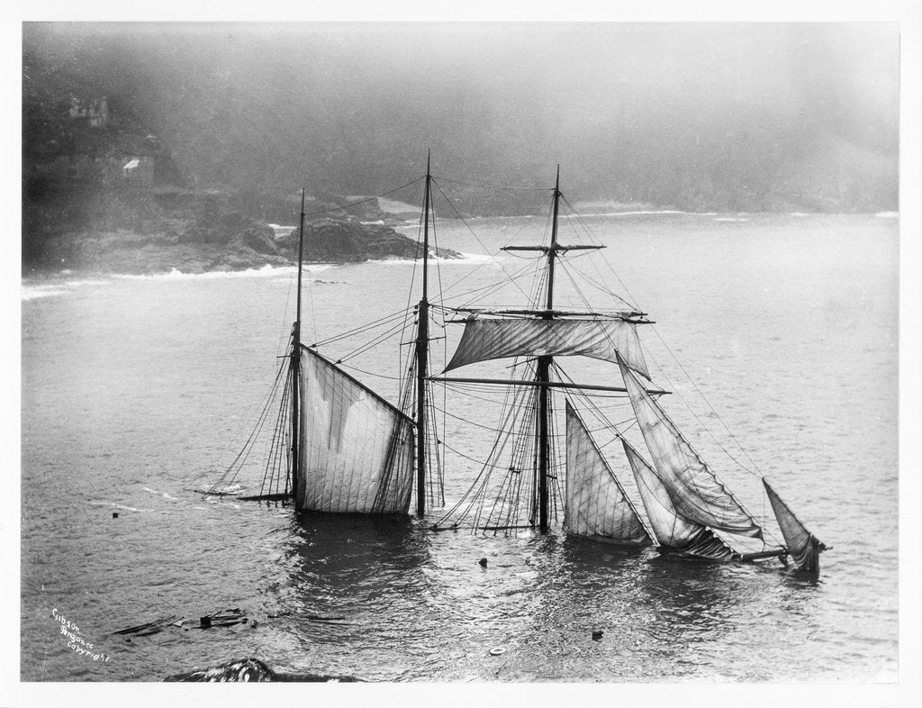 Detail of Photograph of Mildred (1889) wrecked off Gurnard’s Head, Cornwall, 1912 from the Gibson collection by Gibson's of Scilly Shipwreck Collection