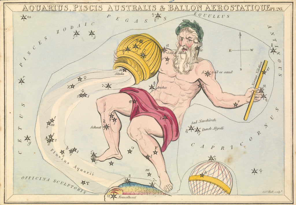 Detail of Aquarius, Piscis Australis & Ballon Aerostatique by Sidney Hall