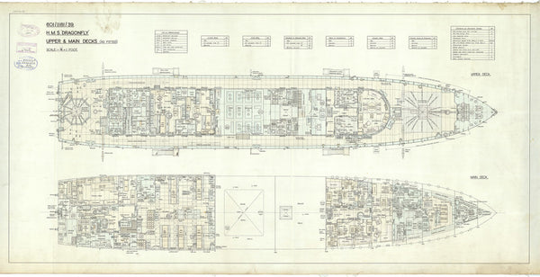 Upper and main deck plan for Dragonfly class of 1938