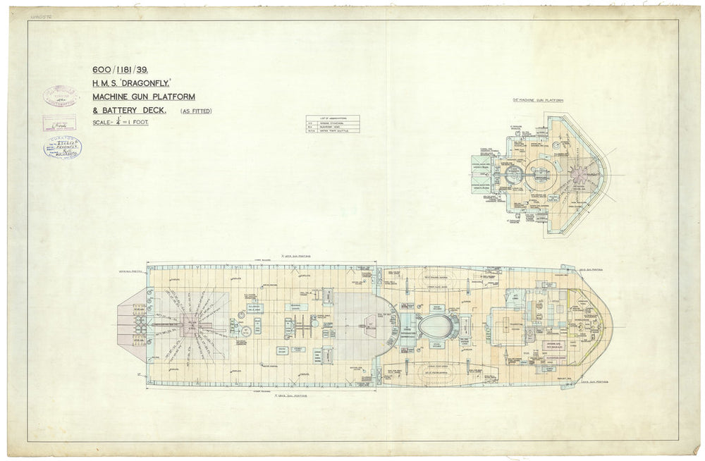 Battery deck plan for Dragonfly class of 1938