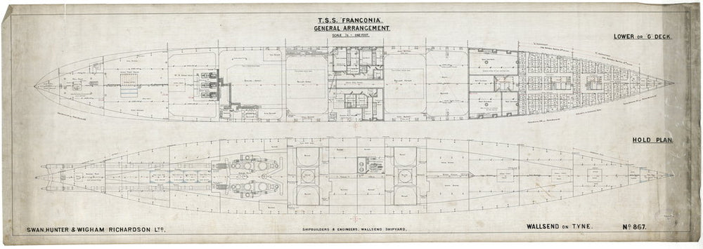 Lower deck & hold plan for 'Franconia' (1911)
