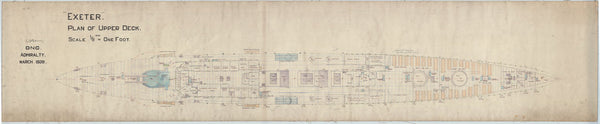 Upper deck plan for HMS 'Exeter' (1928)