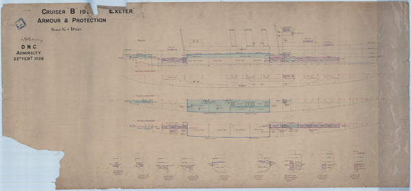 Arrangement of armour plan for HMS 'Exeter' (1927)