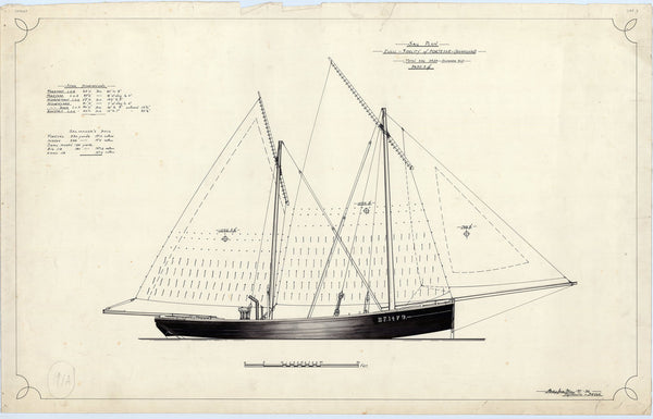 Sail arrangement plan of Fidelity (1904), a Scottish Zulu