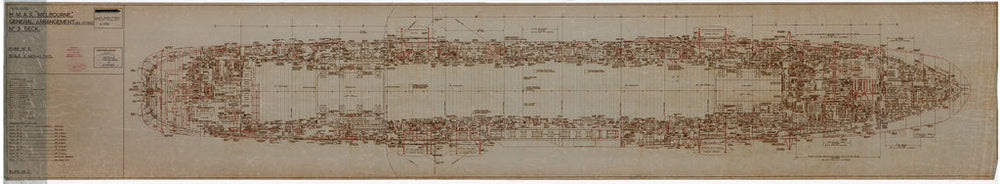 No. 3 [Hanger] deck plan of HMAS Melbourne (completed 1955), as fitted 1956