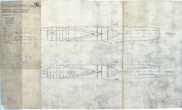 Proposed layout of arresting wires and safety barriers plan for HMS 'Formidable' (modernisation)