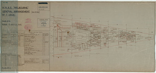 No. 7 [Platforms in hold] deck plan of HMAS Melbourne (completed 1955), as fitted 1956