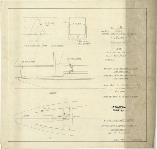 Arrangement & detail of main & mizzen sheets for 'South Winds' (1950)