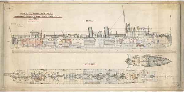Profile and upper deck plan for Torpedoboat No. 30