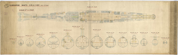 Sections and Plans of C class submarine 'C19' & 'C20' as fitted