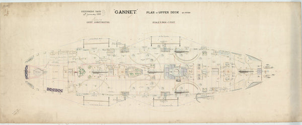 Upper deck plan for HMS ‘Gannet’ (1878)