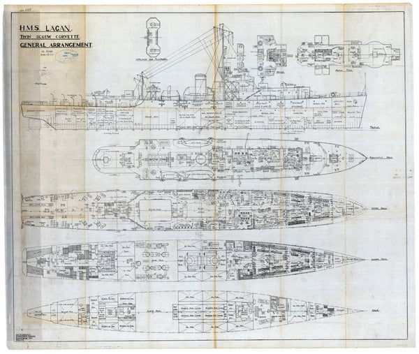 General Arrangement with profile and decks as fitted 1944 HMS 'Lagan' (1942)