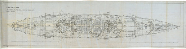 Upper deck plan as fitted for HMS 'Duke of York' (1940)