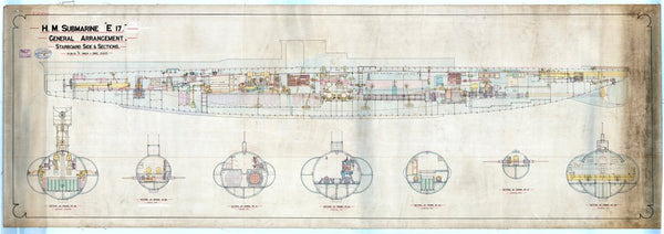 Starboard elevation & sections for H. M. Submarine 'E17'