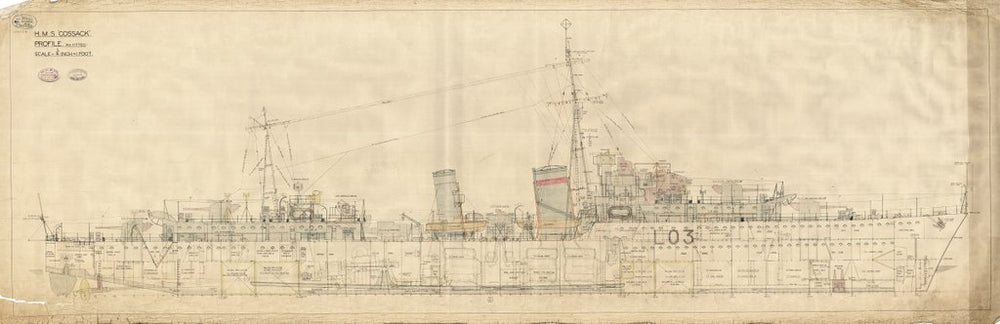 Inboard profile plan for HMS 'Cossack' (1937)