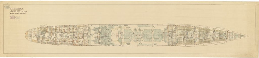 Lower deck plan for HMS 'Cossack' (1937)