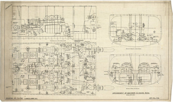 Arrangement of machinery in engine room (2 sheets)