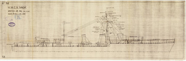 Sketch of rig as fitted for HMCS 'Haida' (1942)