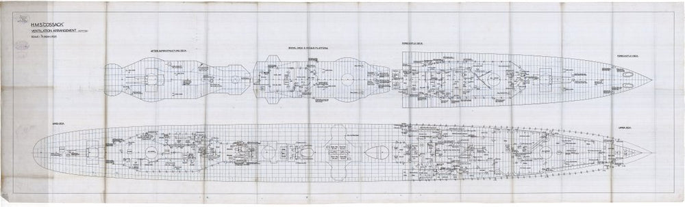 Ventilation arrangements, upper deck and superstructure plan as fitted for HMS 'Cossack' (1937)
