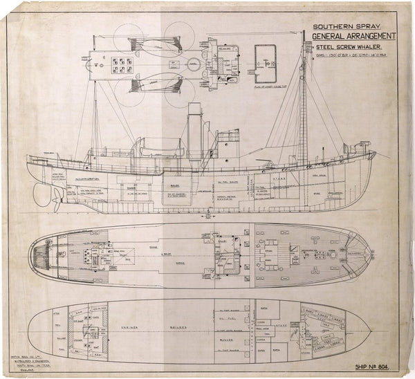 HMS ‘Southern Spray’ inboard profile (sectional elevation) and decks