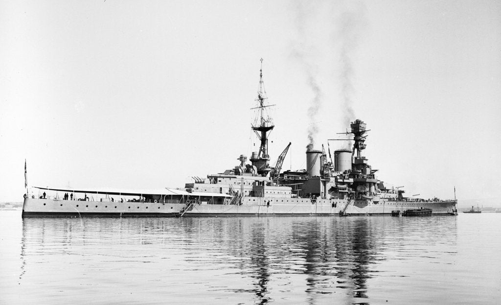 Detail of Photograph of battlecruiser HMS 'Repulse' (1916), a starboard quarter view, circa 1939 by unknown