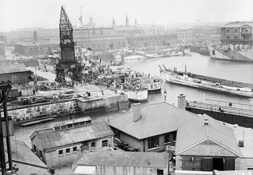 Detail of Portsmouth, Hampshire on 26th May 1944, looking south west across No.2 Basin in the dockyard by unknown
