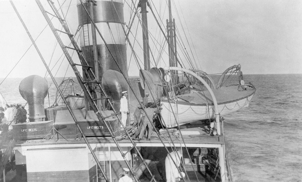 Detail of Deck and lifeboat view aboard cargo liner 'Craftsman' (Br, 1897), Charente S S Co Ltd by unknown