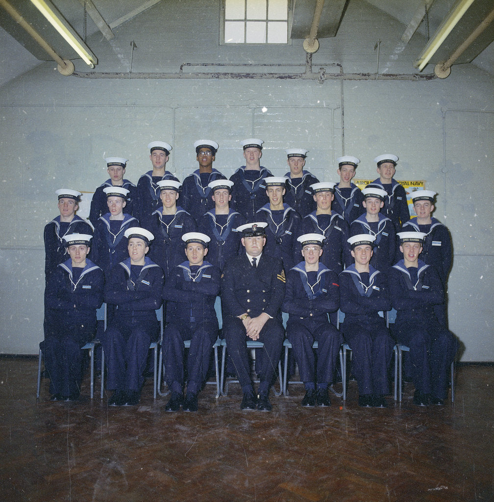 Detail of HMS Ganges formal class group photograph for Leander 042, 25th January 1976 by Reginald Arthur Fisk