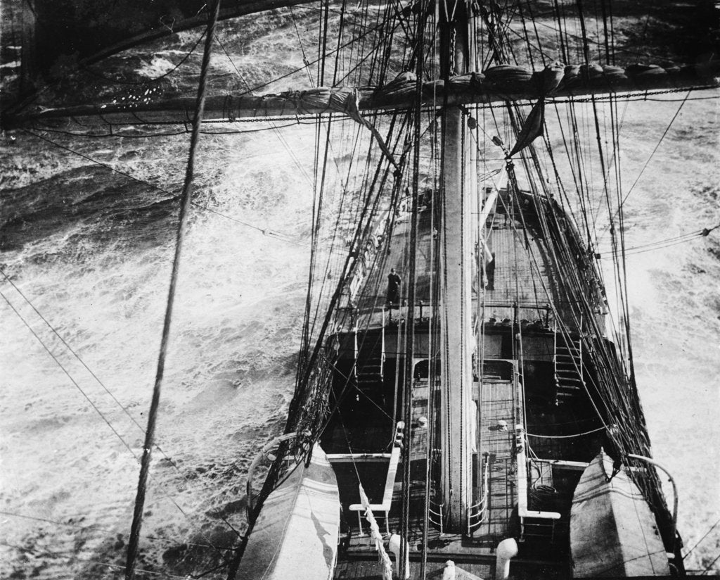 Detail of 'Port Jackson' 4 masted barque, looking down on poop from aloft in the mainmast by unknown