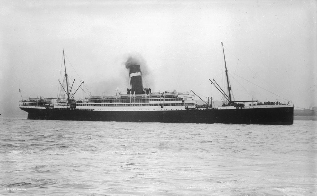 Detail of Passenger liner 'Victorian' (Br, 1904) under tow, Allan Line S S Co Ltd by unknown