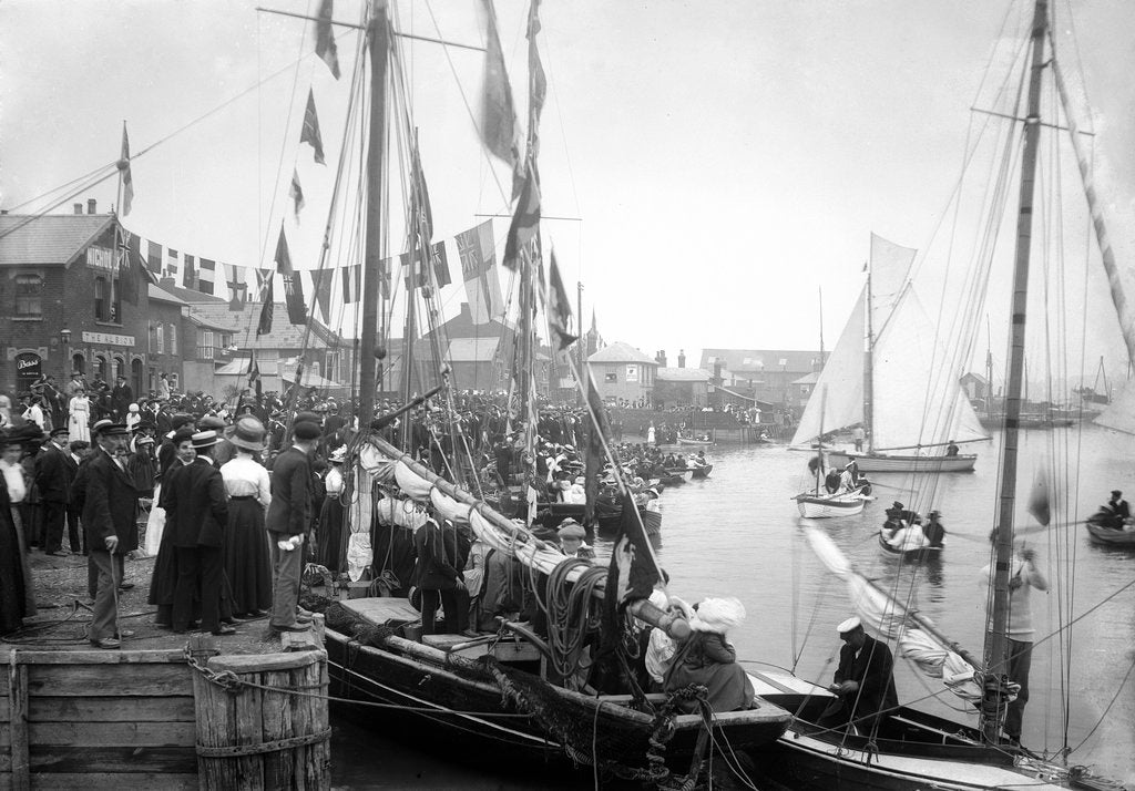 Detail of A view across Pearson's Quay along the shore of the River Colne at Rowhedge during an unidentified festival by Smiths Suitall Ltd.