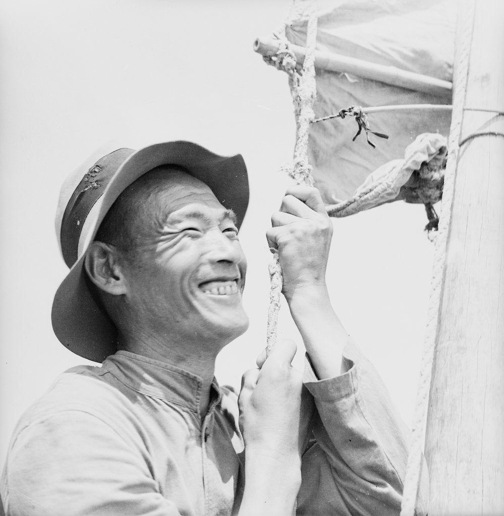 Detail of An head and shoulders portrait of a sampan man at Weihaiwei by David Watkin Waters