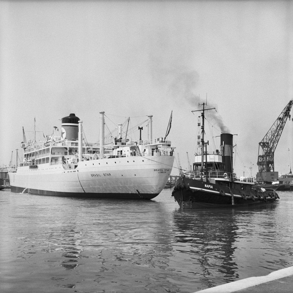 Detail of The 'Brasil Star' and the tug Napia by Grierson